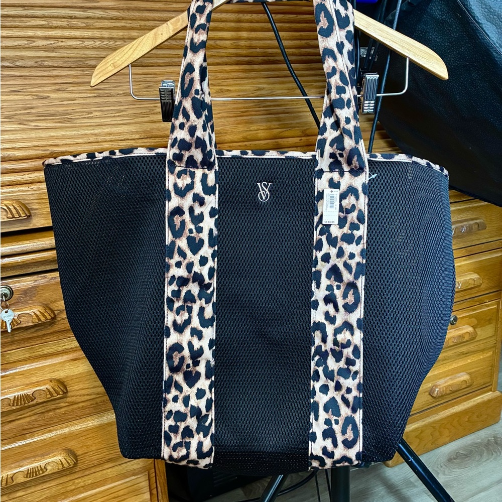 Victoria's Secret Black and Leopard Print Tote
